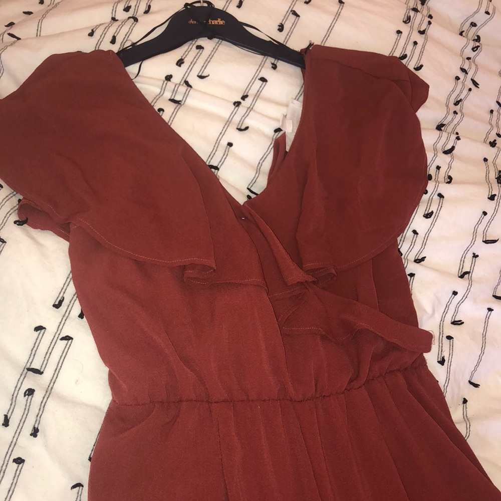 NWOT rusty red jumpsuit/romper/jumper with ruffles